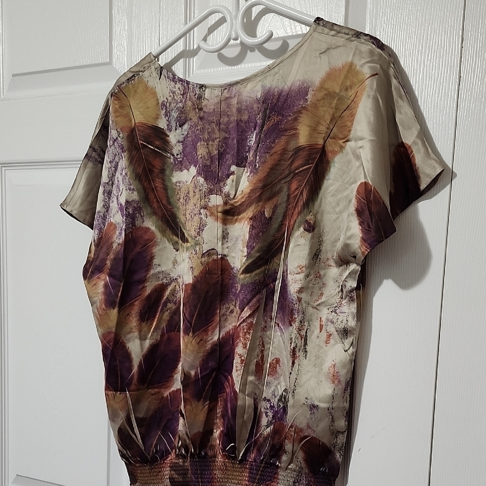 Ricki's Feather Patterned Blouse in Purple and Brown - Picture 4 of 6